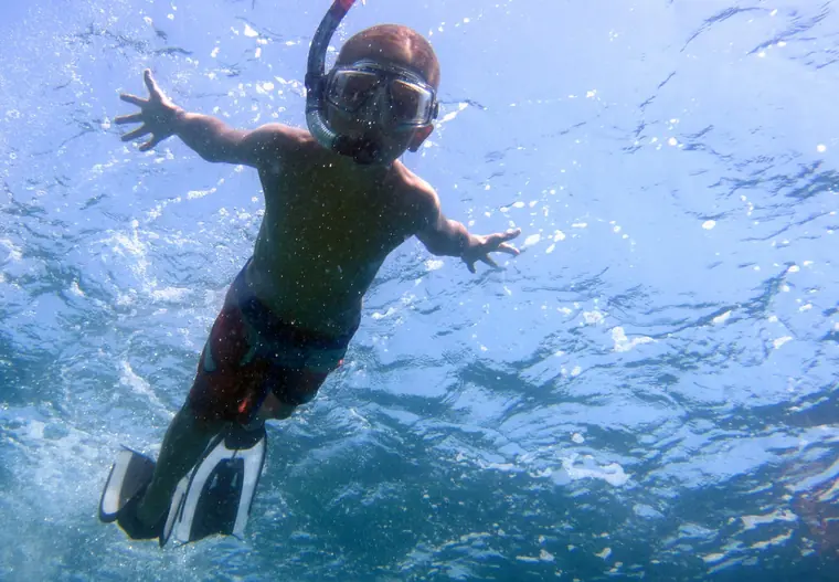 A child snorkelling