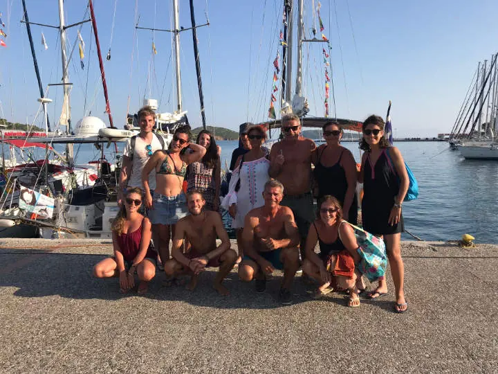 A group photo at the marina