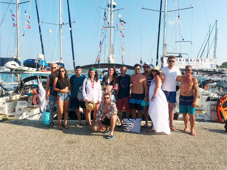 A wedding party at the marina