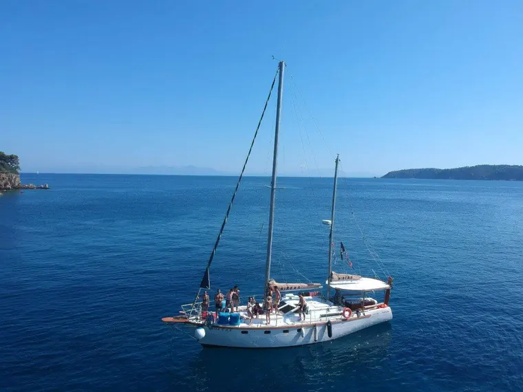 At anchor in deep blue water