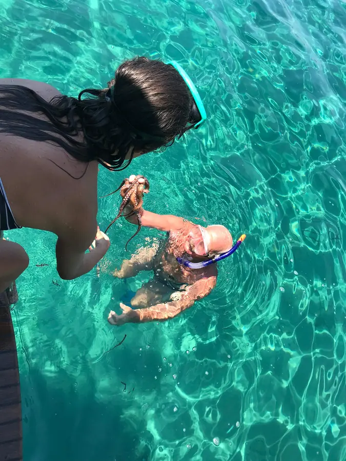 Diving down in clear water