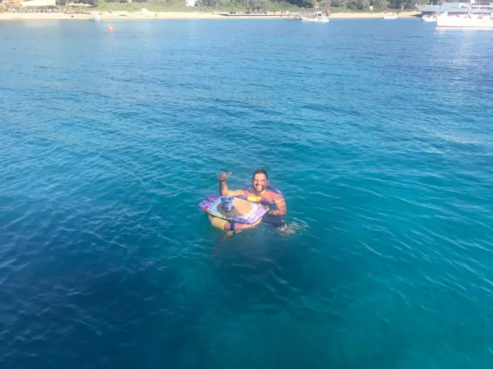 Floating in the blue water