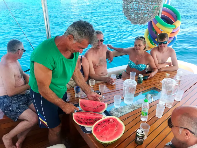 Fresh watermelon served on board