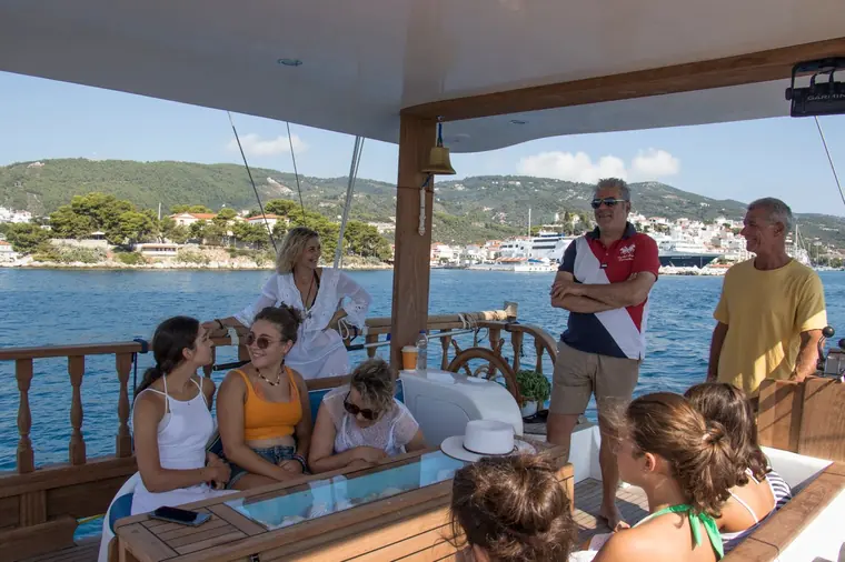 Guests in the shaded cockpit
