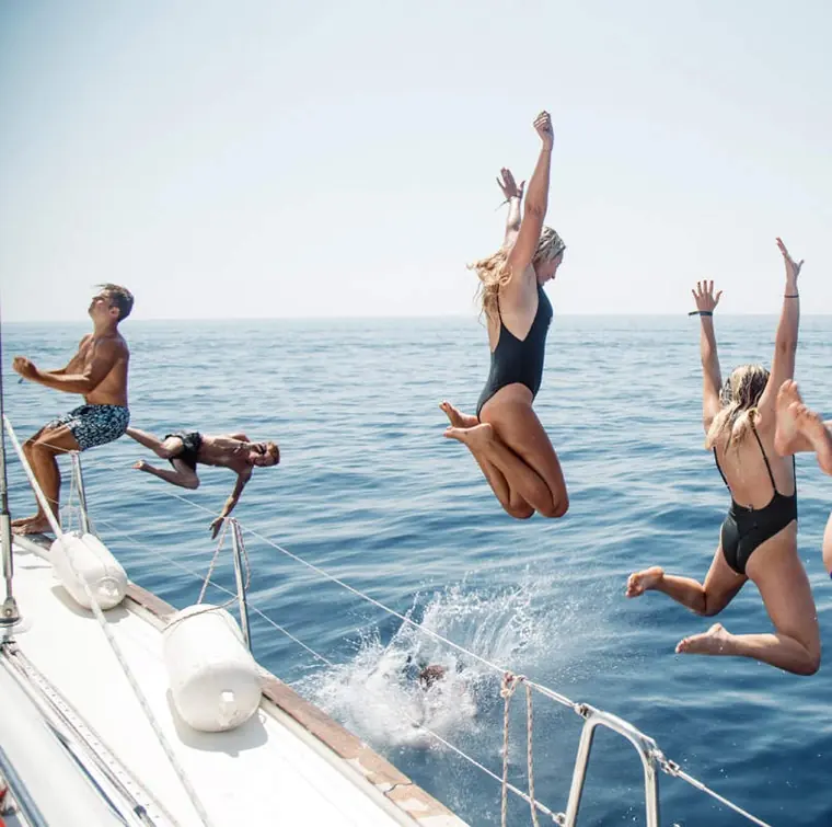 Jumping off the side together