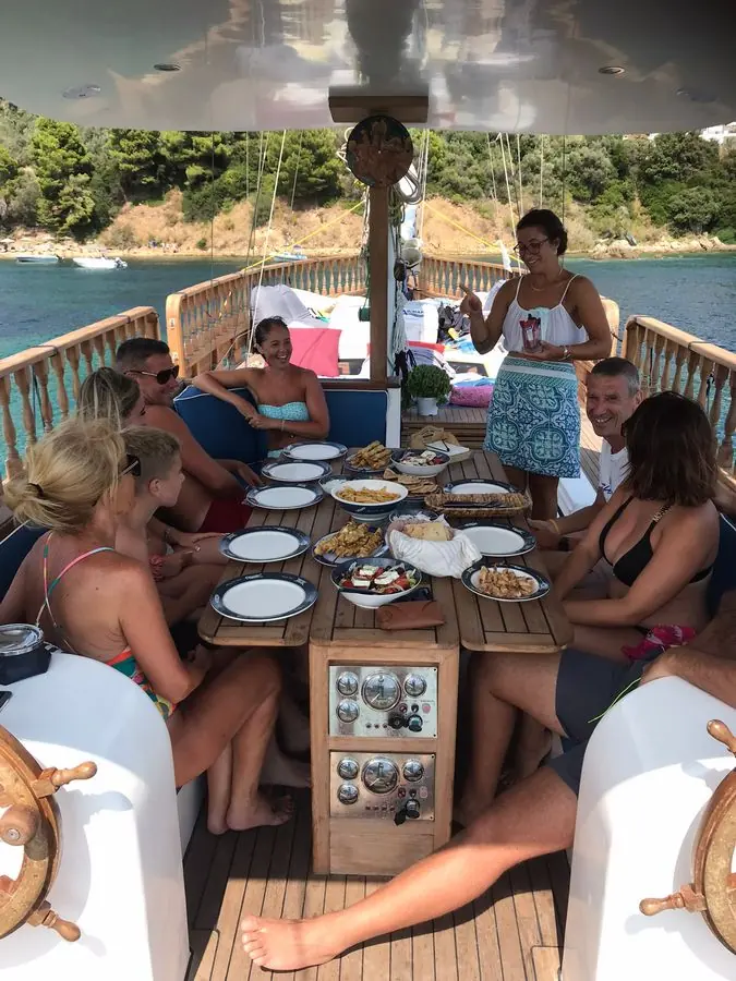 Lunch at the table on deck