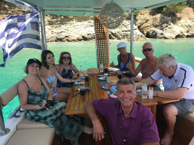 Lunch by the Greek flag