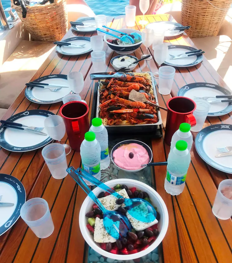 Lunch laid out on the deck table