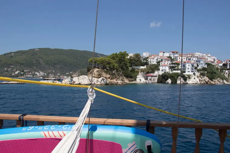 Sailing past Skiathos Town