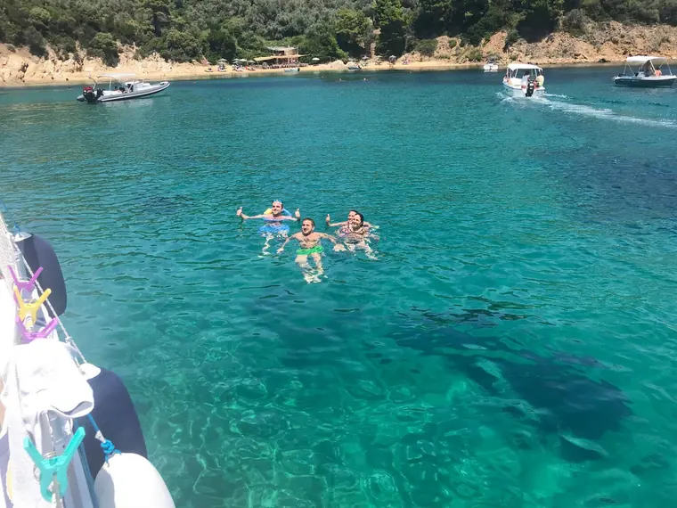Swimmers in a sheltered bay