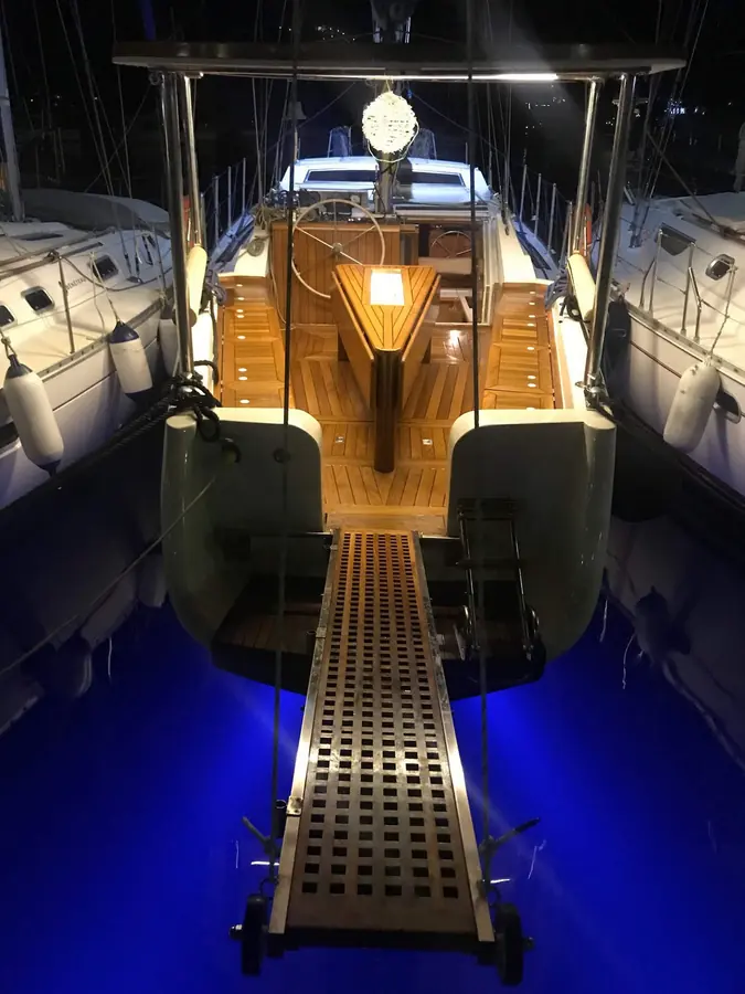 The companionway lit at night