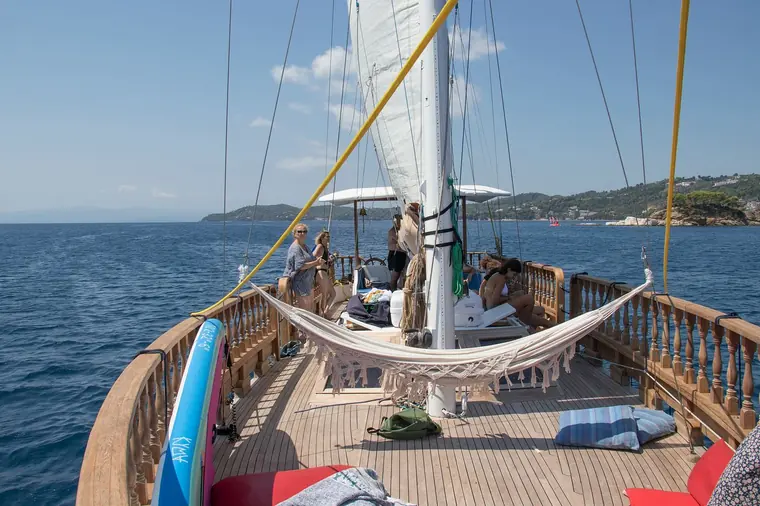 The hammock on the foredeck