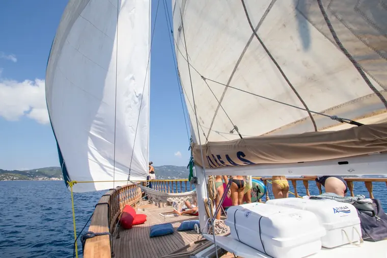 The sails and the aft deck